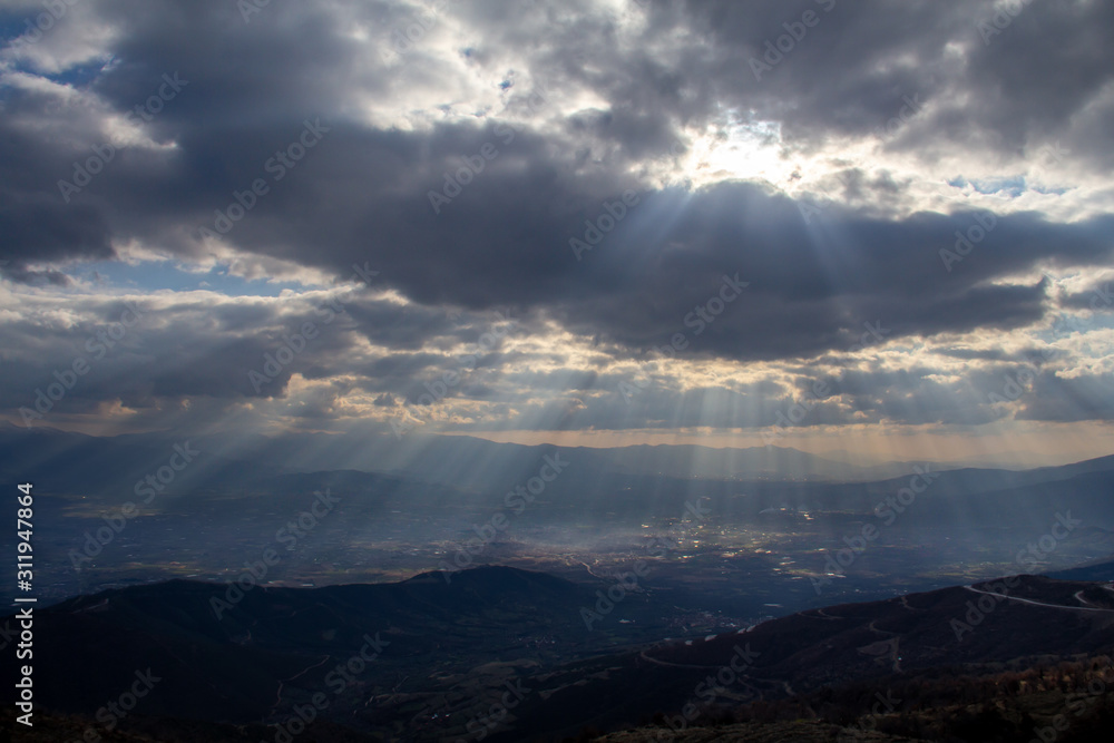 Panoramic landscape with Light beams
