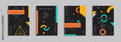 Cover design with memphis style. background of geometric shapes. minimal pattern. Can be used for banners, placards, posters, leaflets, etc. Vector template