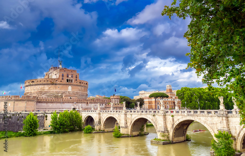 Castel Sant'Angelo located on the Tiber River in Rome, Italy.