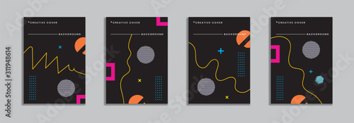 Cover design with memphis style. background of geometric shapes. minimal pattern. Can be used for banners, placards, posters, leaflets, etc. Vector template
