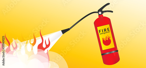 illustration of fire fighting with extinguishers.