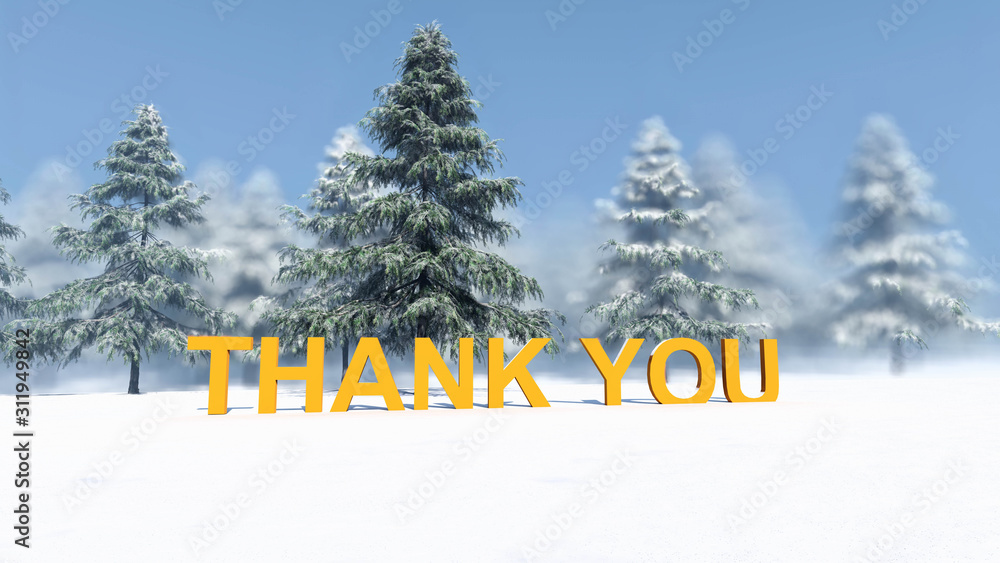Thank You Text in Snow, Winter Concept, 3D Rendering Stock Illustration ...