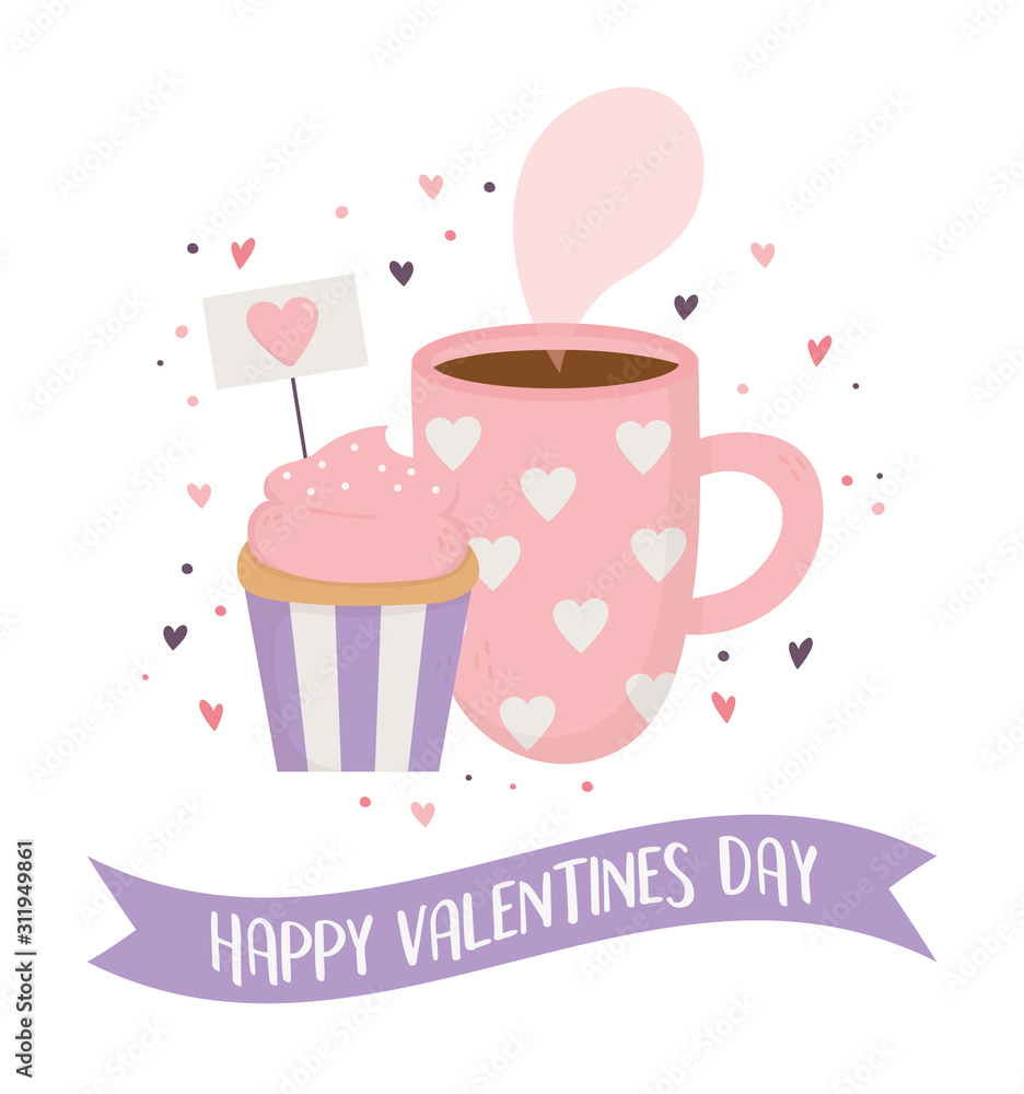 happy valentines day, chocolate cup and sweet cupcake hearts happy valentines day, chocolate cup and sweet cupcake hearts