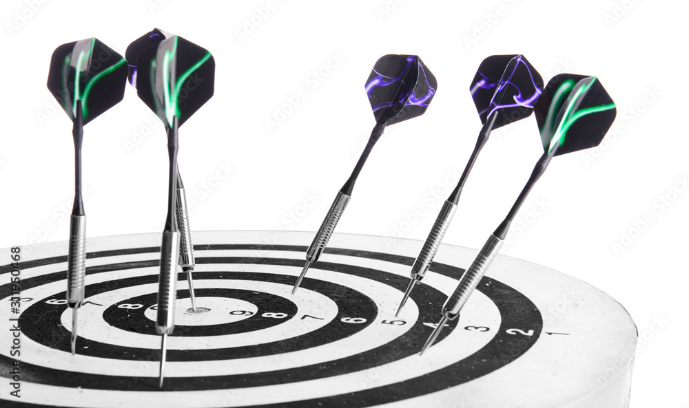 Dartboard with darts on white background Dartboard with darts on white background