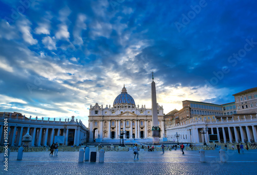 St. Peter's Basilica and St. Peter's Square located in Vatican City near Rome, Italy.