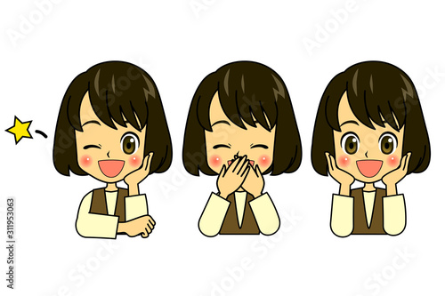 まんがふつう女子肘つき普段着