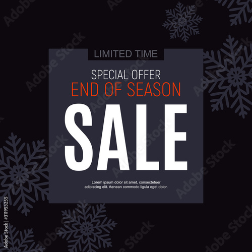 Winter End of Season Sale Poster Template Background. Vector Illustration