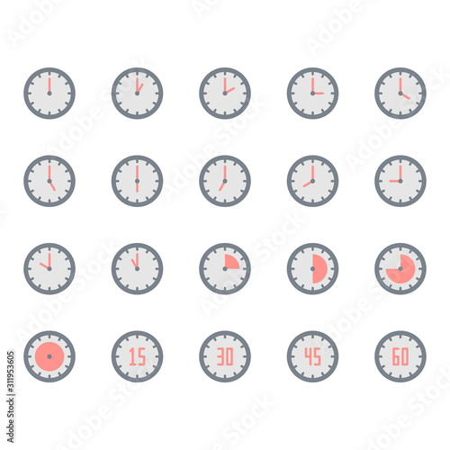 Time and clock icon and symbol set in flat design