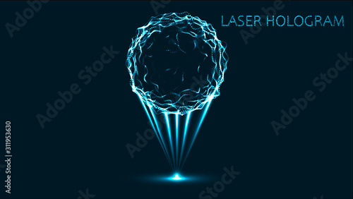 eps10. Hologram neon sphere on a black background. Particle system.