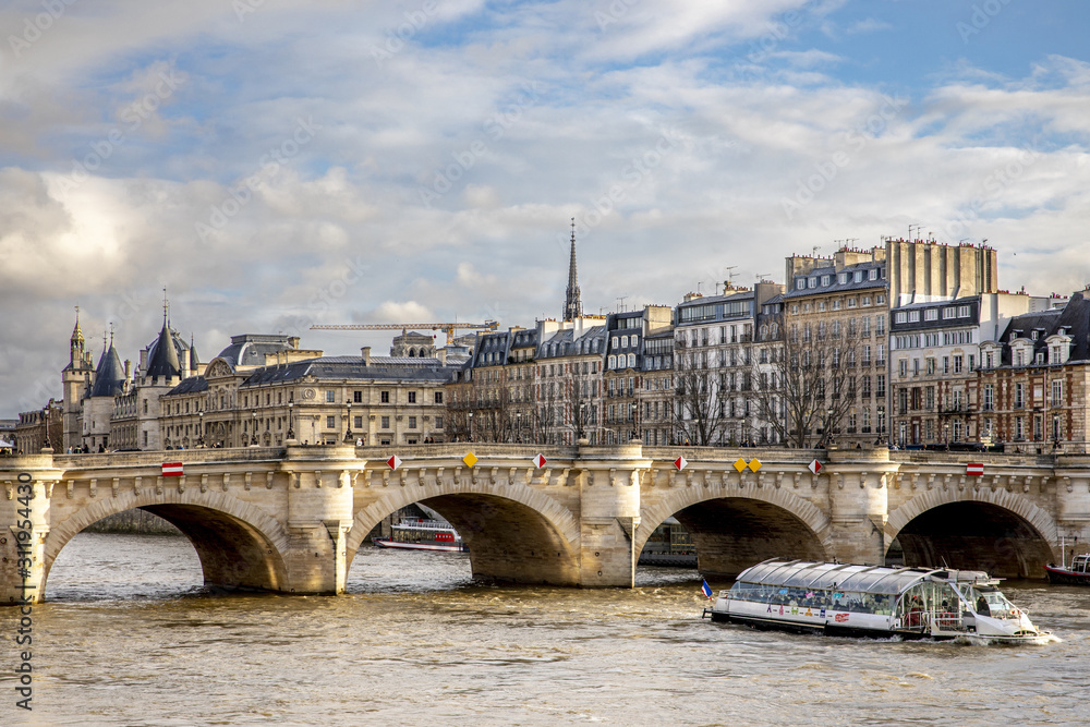 Paris, France - December 22, 2019: View of the Pont Neuf, bridge over the Seine in Paris