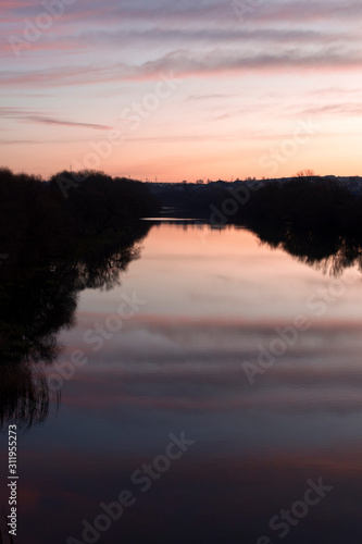 Oka River at dawn, vanilla landscape, beautiful morning sky. © Denis Gavrilov Photo