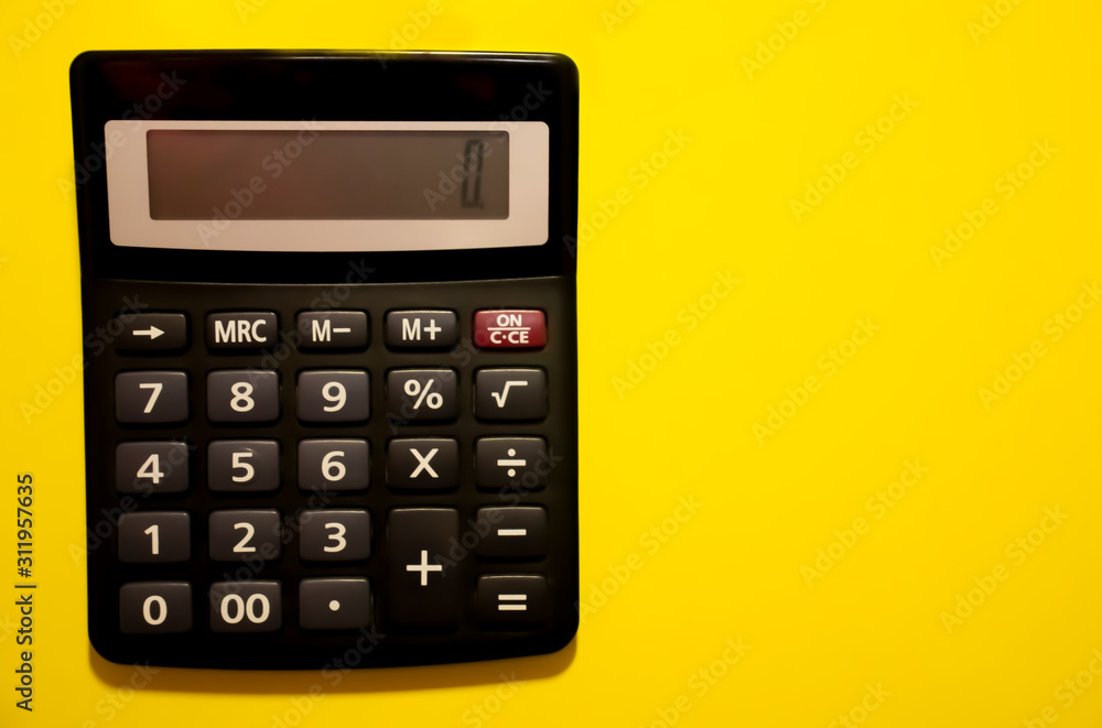 Calculator on white background, Top view, cool background Calculator on white background, Top view, cool background