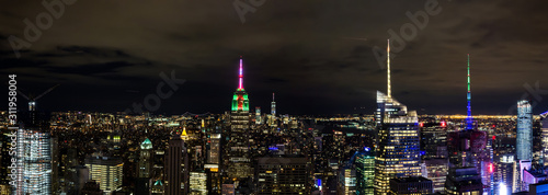 Canvas Print New York City Manhattan skyline Christmas night panorama and cityscape from Rock