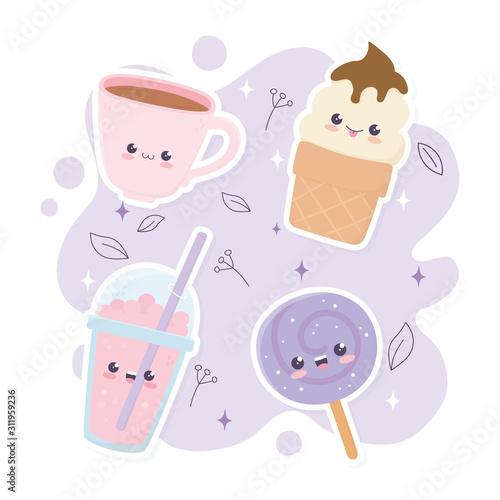 kawaii coffee cup ice cream lollipop frappe fast food cartoon