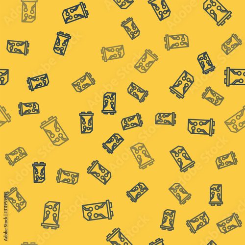 Blue line Video graphic card icon isolated seamless pattern on yellow background. Vector Illustration