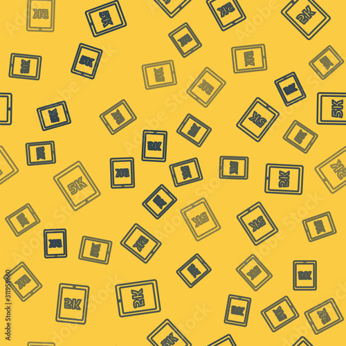 Blue line Tablet with text 5k icon isolated seamless pattern on yellow background. Vector Illustration