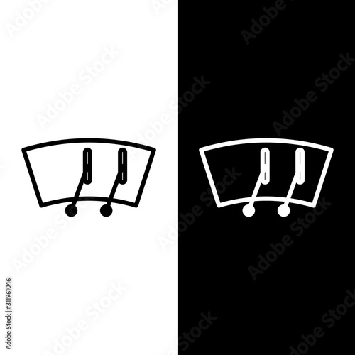Set line Windscreen wiper icon isolated on black and white background.  Vector Illustration