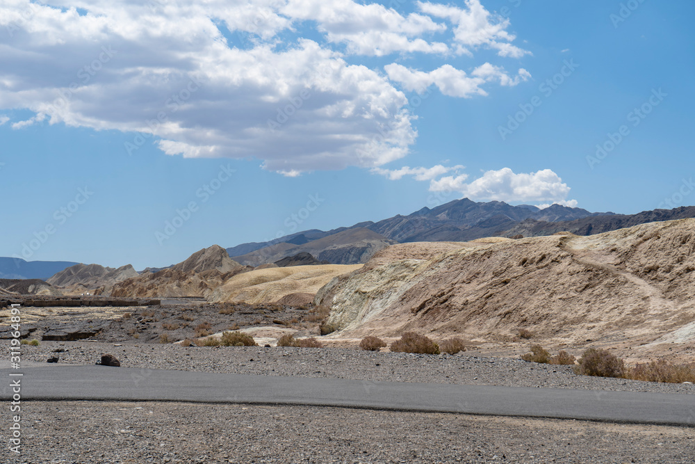 Zabriskie Point, a popular destination in Death Valley. Serpentine on the viewing hill, Mojave Desert, California, USA