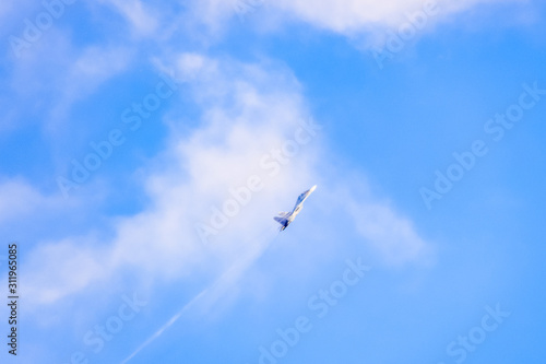 fighter flying in the sky. Military aircraft of the 4th generati photo