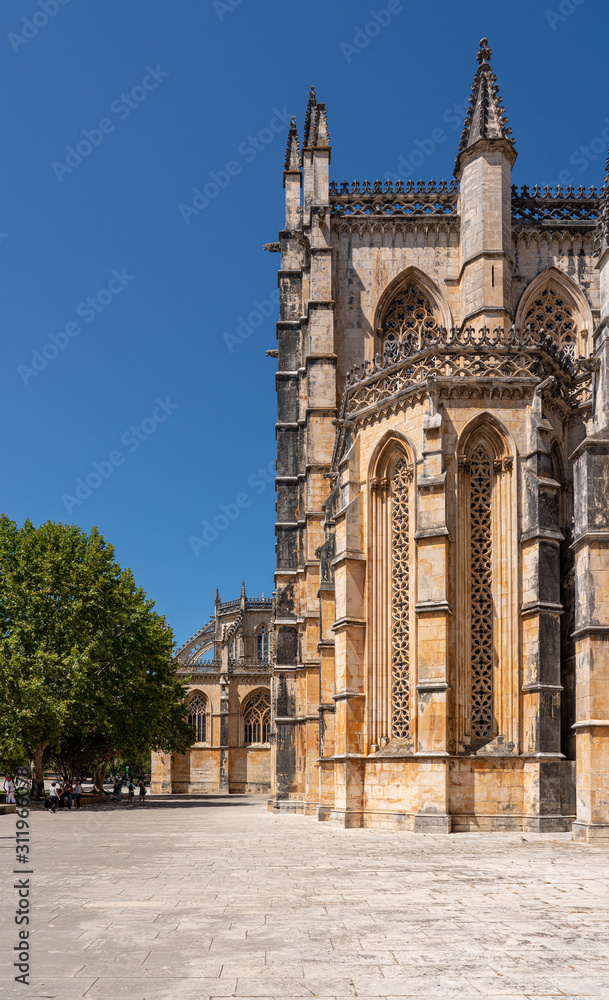 Exterior of the gothic stone structure of the Batalha Monastery near Leiria in Portugal Exterior of the gothic stone structure of the Batalha Monastery near Leiria in Portugal