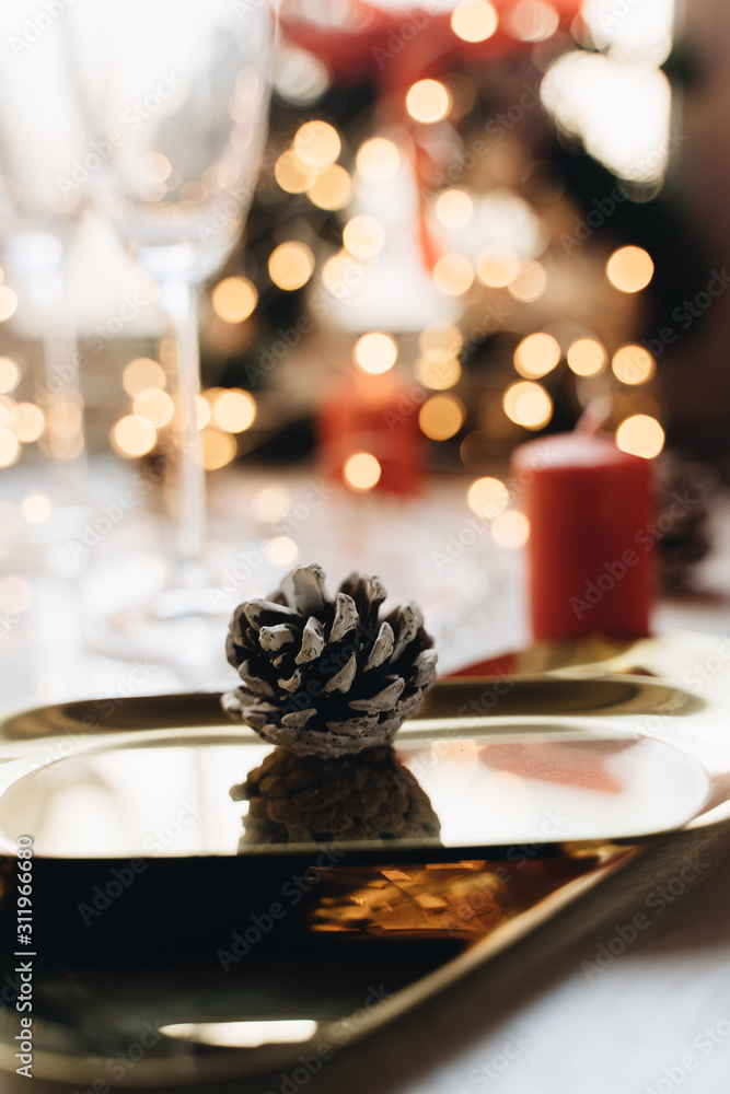 Beautiful composition of christmas decorations on the table