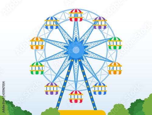 Ferris wheel in a park vector icon flat isolated