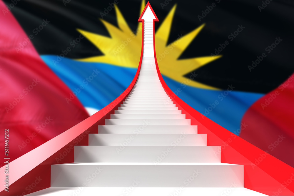 Antigua and Barbuda success concept. Graphic shaped staircase showing positive financial growth. Business theme. Antigua and Barbuda success concept. Graphic shaped staircase showing positive financial growth. Business theme.