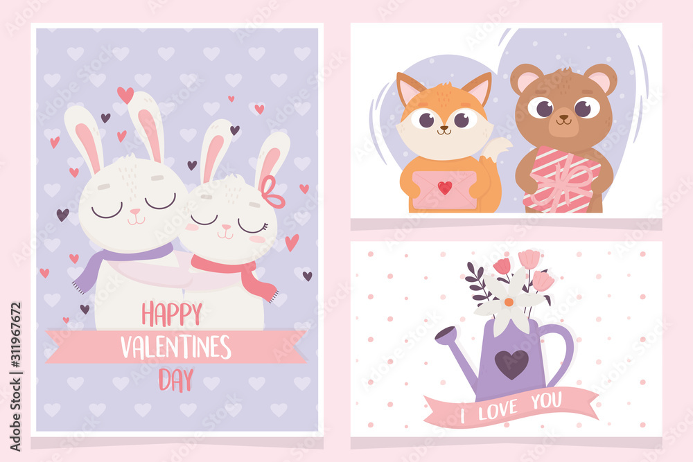 happy valentines day greeting cards rabbit bear and cat gift flowers love happy valentines day greeting cards rabbit bear and cat gift flowers love