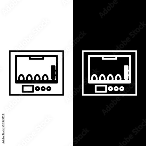 Set line Incubator for eggs icon isolated on black and white background.  Vector Illustration