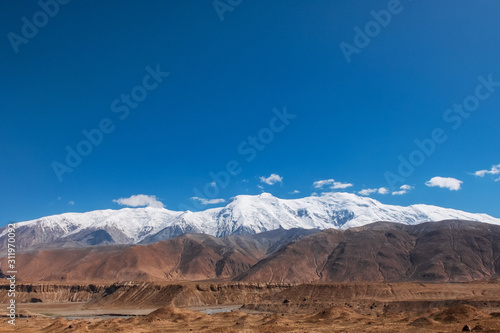 Great snow-capped mountain of Mount Muztag Ata on the Pamirs Plateau