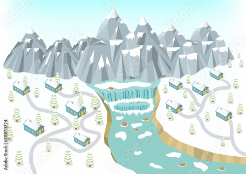 isometric winter mountains background