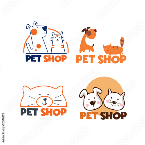Fototapeta Naklejka Na Ścianę i Meble -  Pet shop Logo Cartoon Animals Dog Cat Vector Template Design Illustration Icon Set