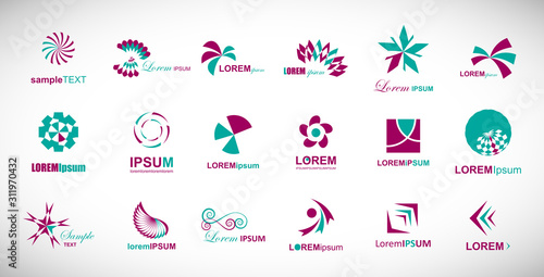 Abstract Element Logo Set. Vector Isolated On Gray. Abstract Element Logo For Company And Business Symbol, Tech Icon And Element Design. Creative Icons For Corporate Logo. Abstract Modern Template