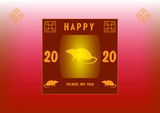 Happy chinese new 2020 year, year of the rat. Template banner, poster in oriental style. Japanese, chinese elements. Vector illustration.
