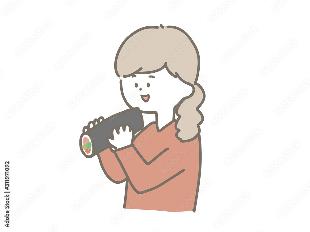 Woman eating Sushi roll