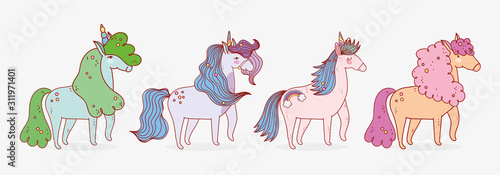 group unicorns dream mythology fantasy magic cartoon