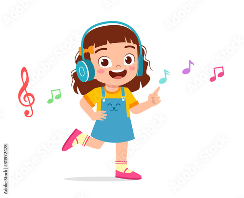 happy cute kid girl listen to music