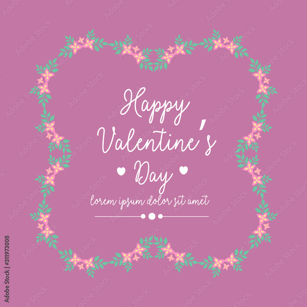 Happy valentine Greeting card design, with leaf and floral unique frame. Vector
