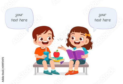 happy cute kids boy and girl eat together