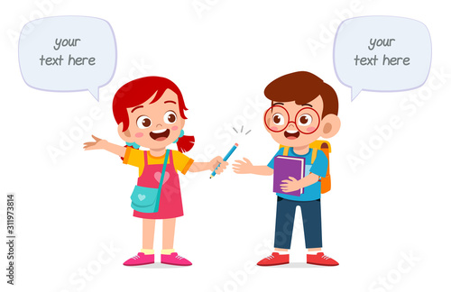 happy cute kids boy and girl study together