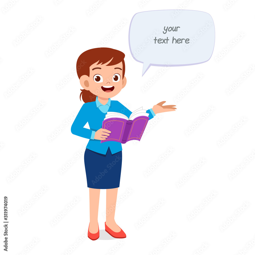 happy cute female explain with bubble chat happy cute female explain with bubble chat