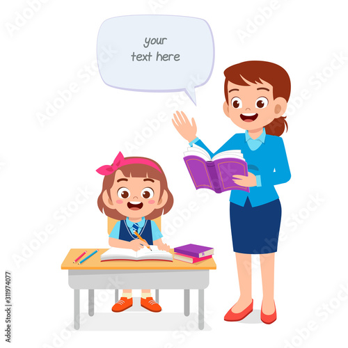 happy cute kid and girl study with teacher