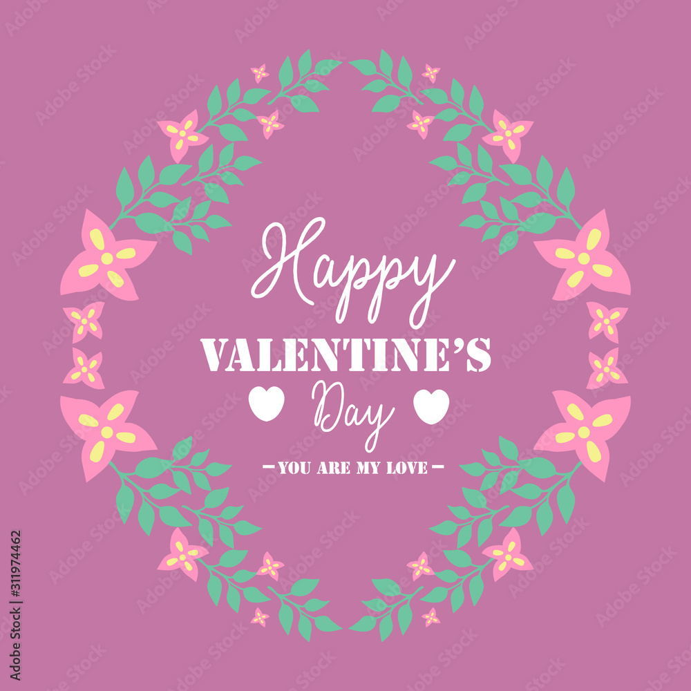 Obraz premium Romantic design of pink floral frame, for happy valentine greeting card. Vector