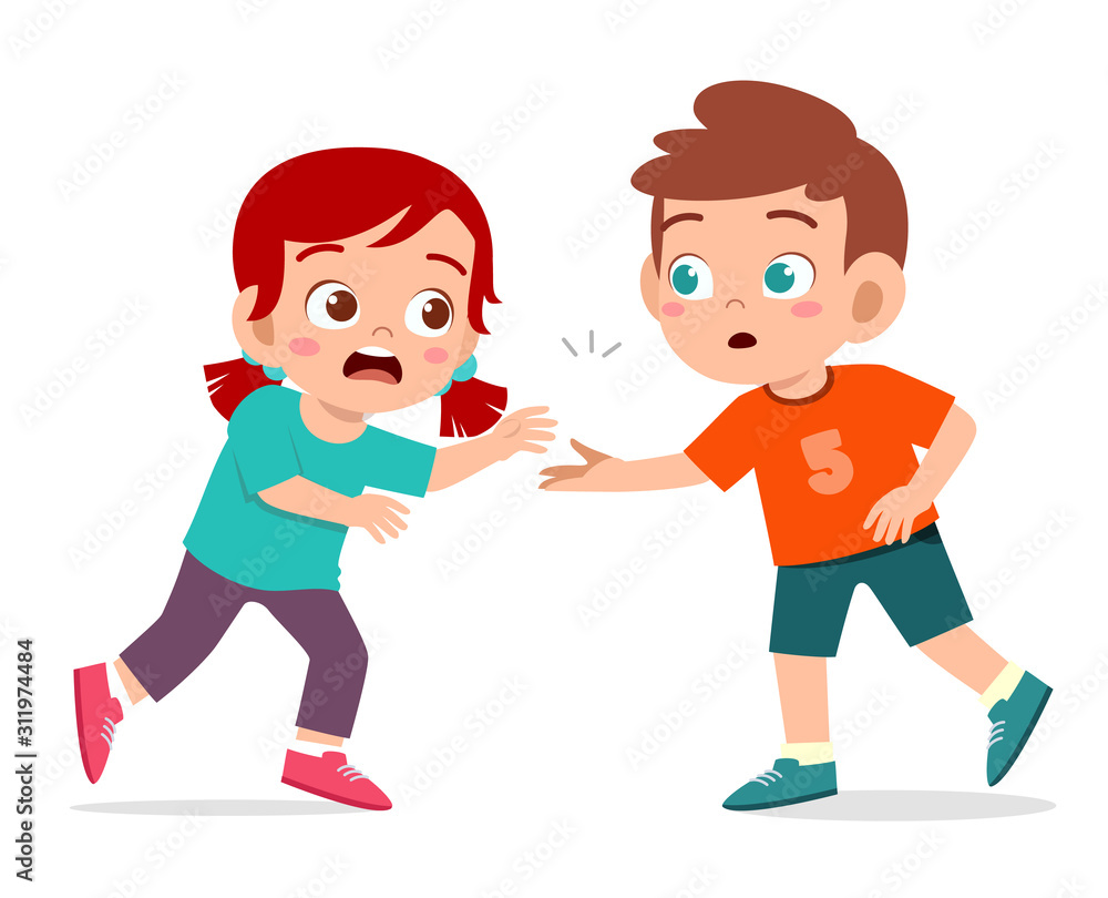 happy cute kid boy help friend from falling down Stock Vector | Adobe Stock