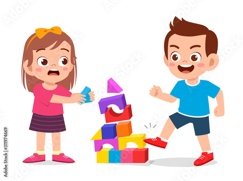 sad cute kid get bullied by friend