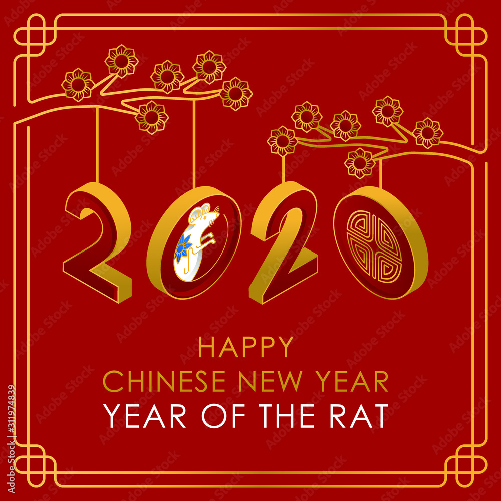 Happy Chinese New Year 2020 Year vector of the rat with line art style. Red background of Chinese New Year elements, Year of Rat 2020, symbol of 2020 on the Chinese calendar for New Year's design. Happy Chinese New Year 2020 Year vector of the rat with line art style. Red background of Chinese New Year elements, Year of Rat 2020, symbol of 2020 on the Chinese calendar for New Year's design.