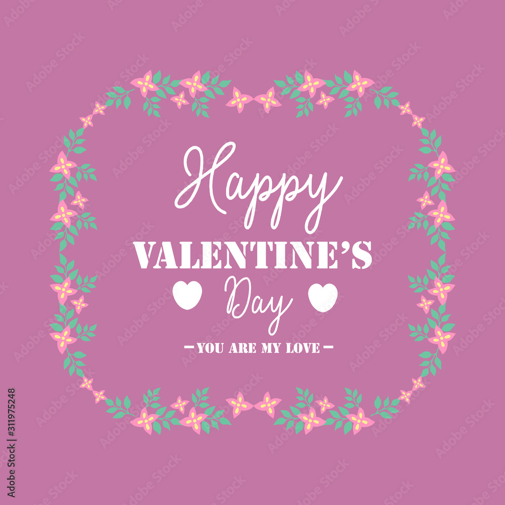 Decoration of happy valentine invitation card template, with elegant texture of pink flower frame. Vector