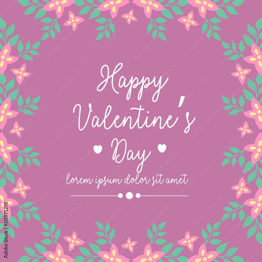 Decoration of happy valentine invitation card template, with elegant texture of pink flower frame. Vector
