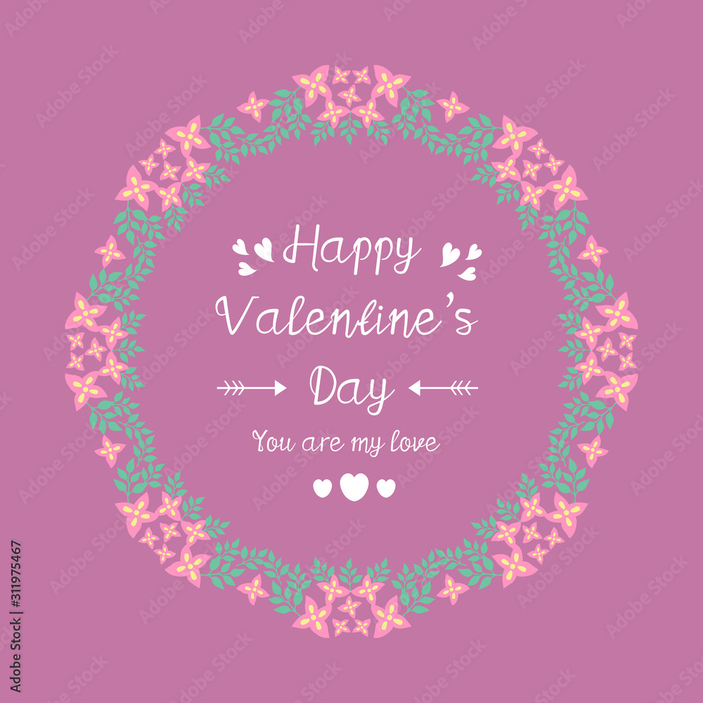 Romantic and elegant wreath frame, for happy valentine greeting card decor. Vector