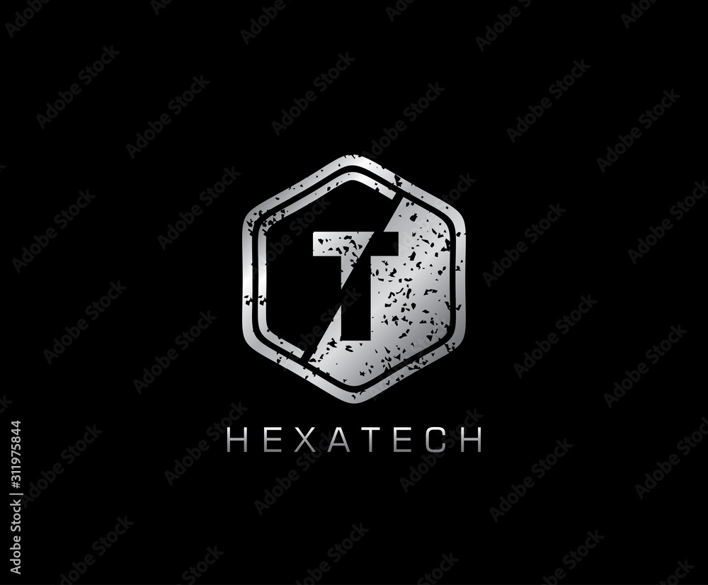 Metal T Letter Logo Icon, Modern Hexagon T Design Concept.